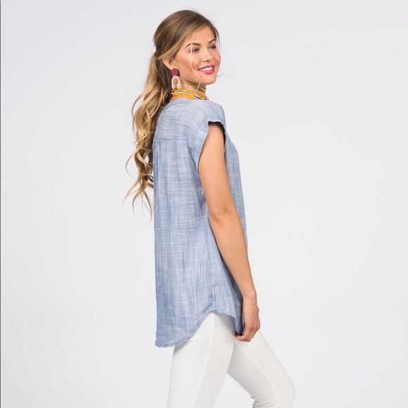 Button Down Cuff Sleeve Navy/White - Picture 2 of 3